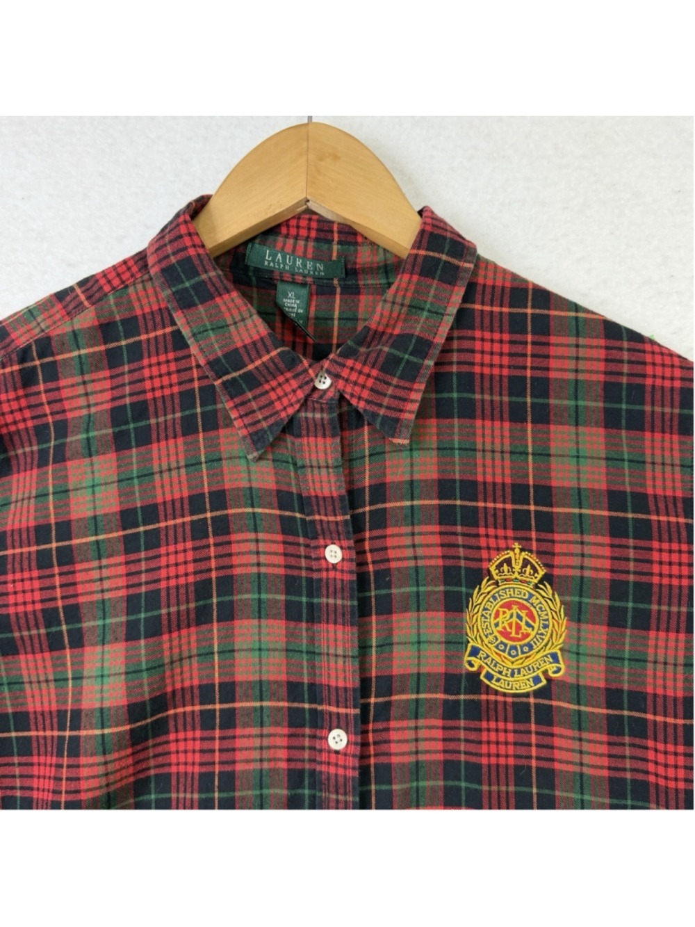 Lauren Ralph Lauren Shirt Red Tartan Plaid Button Up XL Gingham Preppy Logo - Picture 4 of 9